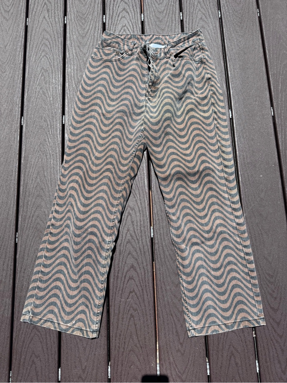 Women’s Ragged Priest Jeans Wave-Print Straight Pants in Brown and Black